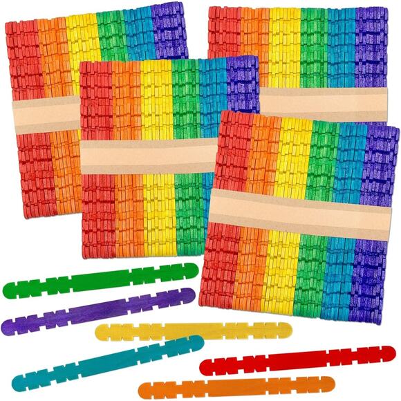 CraftySticks Other - 300 Pack 4.5 Inch Notched Multi-Color Wood Craft Sticks, Wooden Sawtooth Hobby